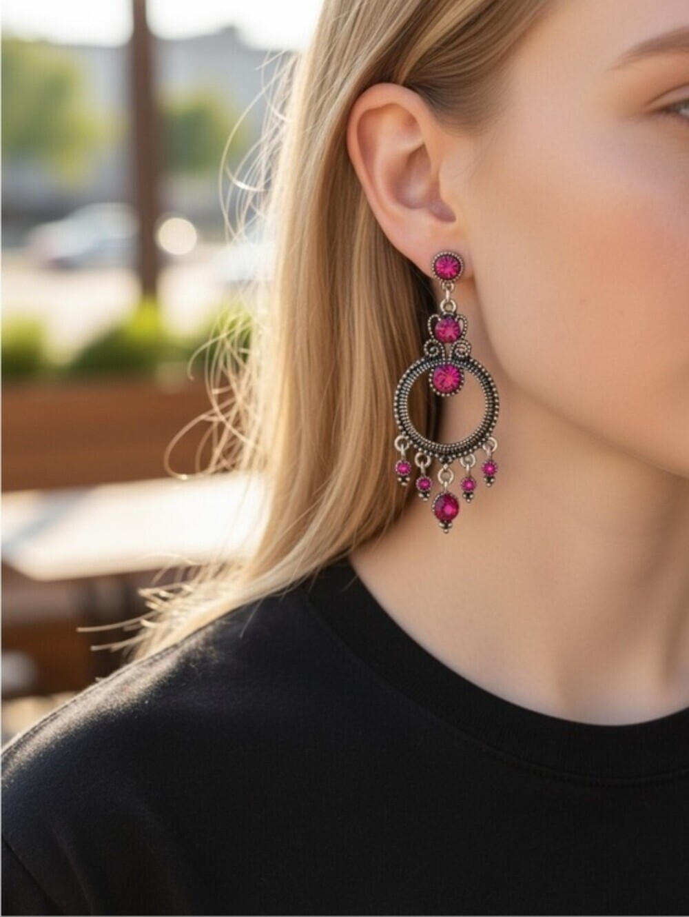 Pink Gemstone Dangle Earrings – Elegant Women Jewelry
